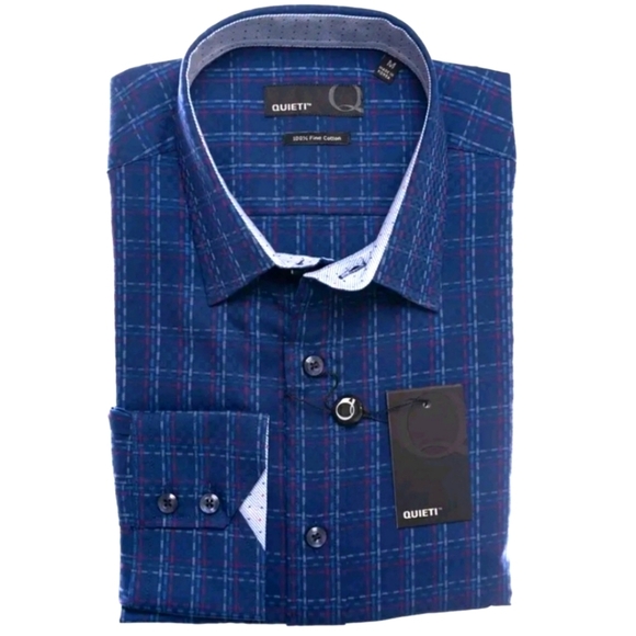 Quieti Other - NEW Quieti Mens Dobby Plaid Flip Cuff Fine Cotton Shirt  Med Dress Luxurious